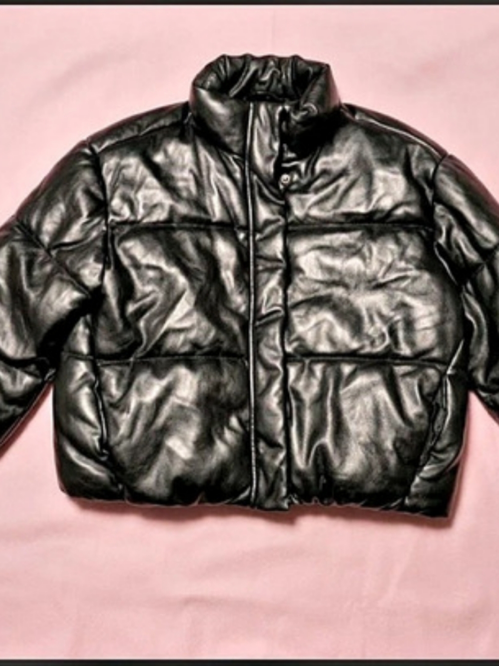 Gap Teen Faux-Leather Cropped Puffer Jacket Black Sz 14-16